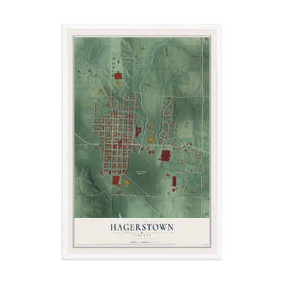 Map of Hagerstown, Indiana, 12 x 18 inch print in a white wood frame
