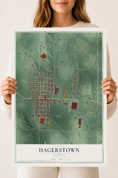 Map of Hagerstown, Indiana, 18 x 24 inch unframed archival matte print