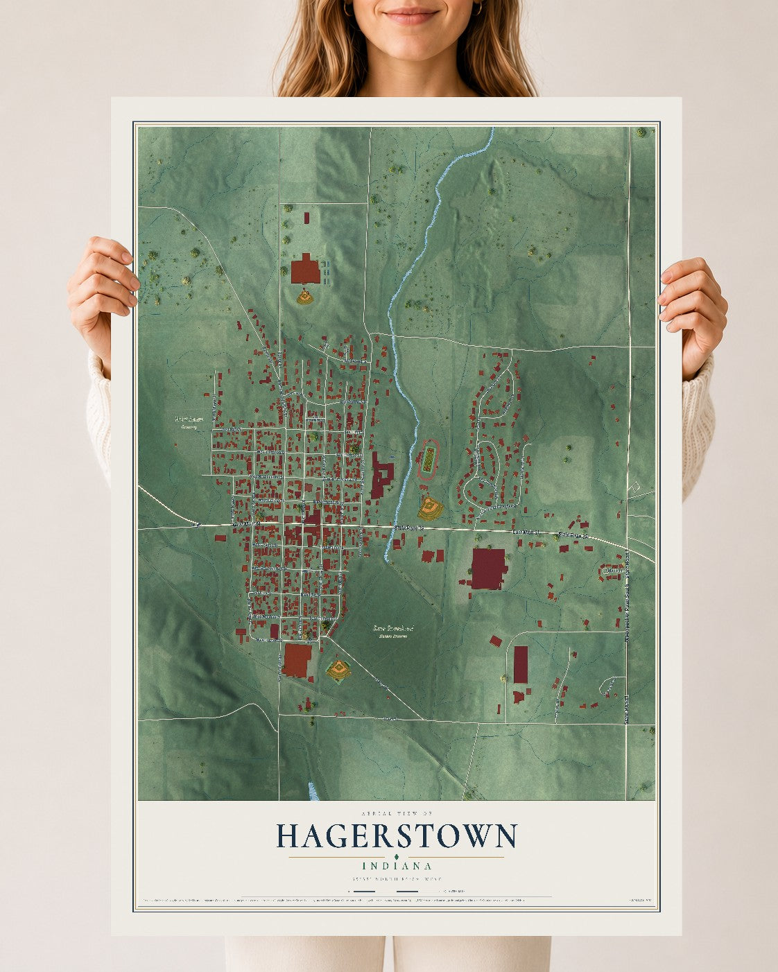 Map of Hagerstown, Indiana, 24 x 36 inch unframed archival matte print