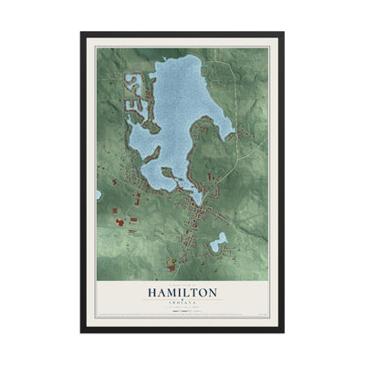 Map of Hamilton, Indiana, 12 x 18 inch print in a black wood frame