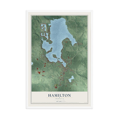 Map of Hamilton, Indiana, 12 x 18 inch print in a white wood frame