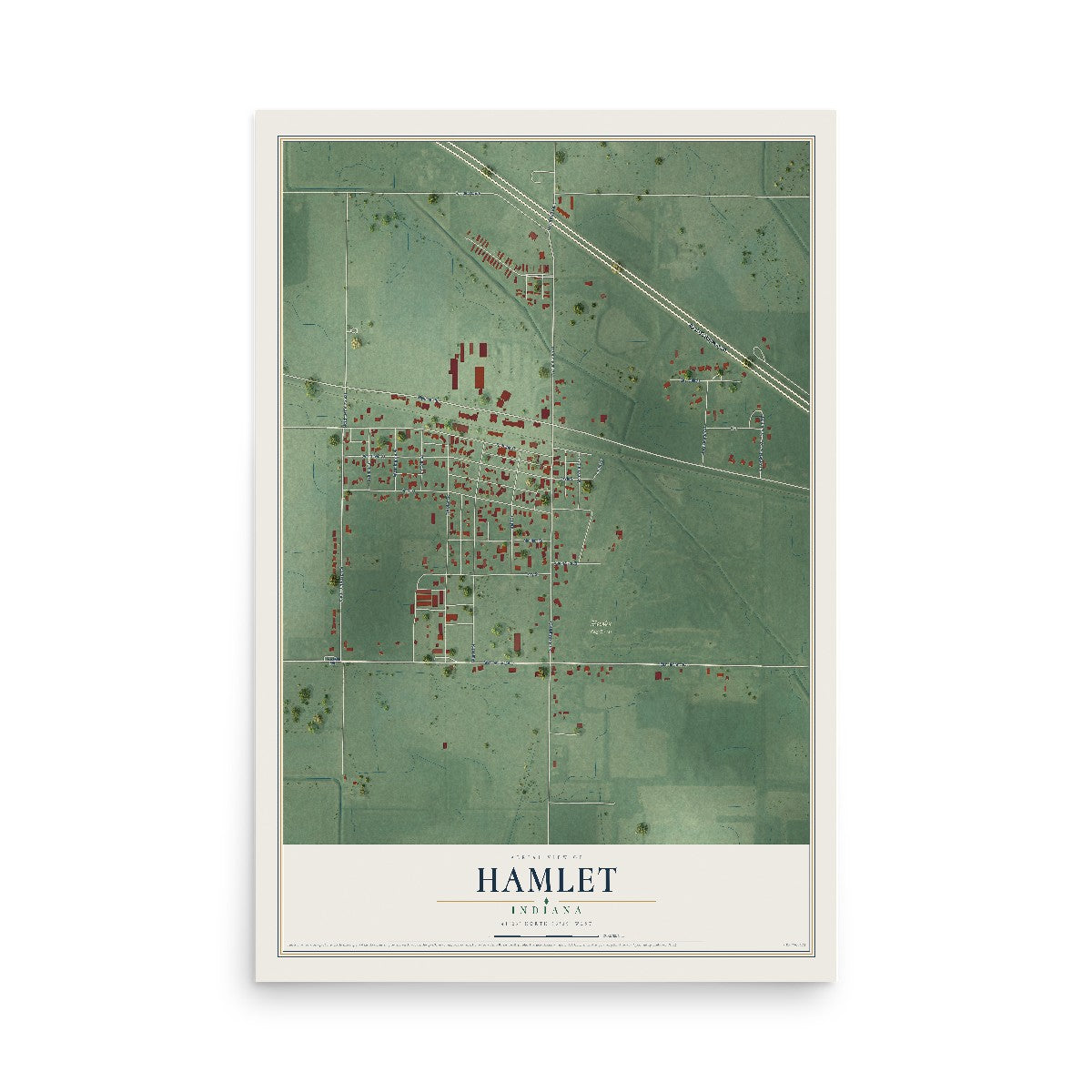 Map of Hamlet, Indiana, 12 x 18 inch unframed archival matte print