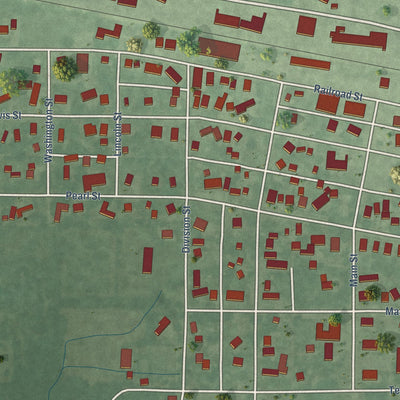 Close-up of the map of Hamlet, Indiana print showing street and building detail