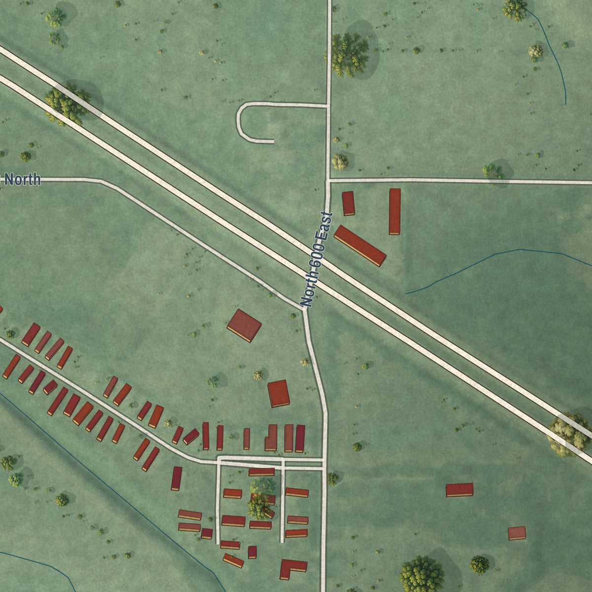 Second close-up of the map of Hamlet, Indiana print showing more streets and buildings