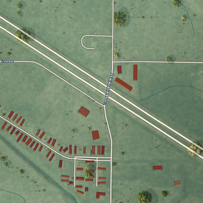 Second close-up of the map of Hamlet, Indiana print showing more streets and buildings