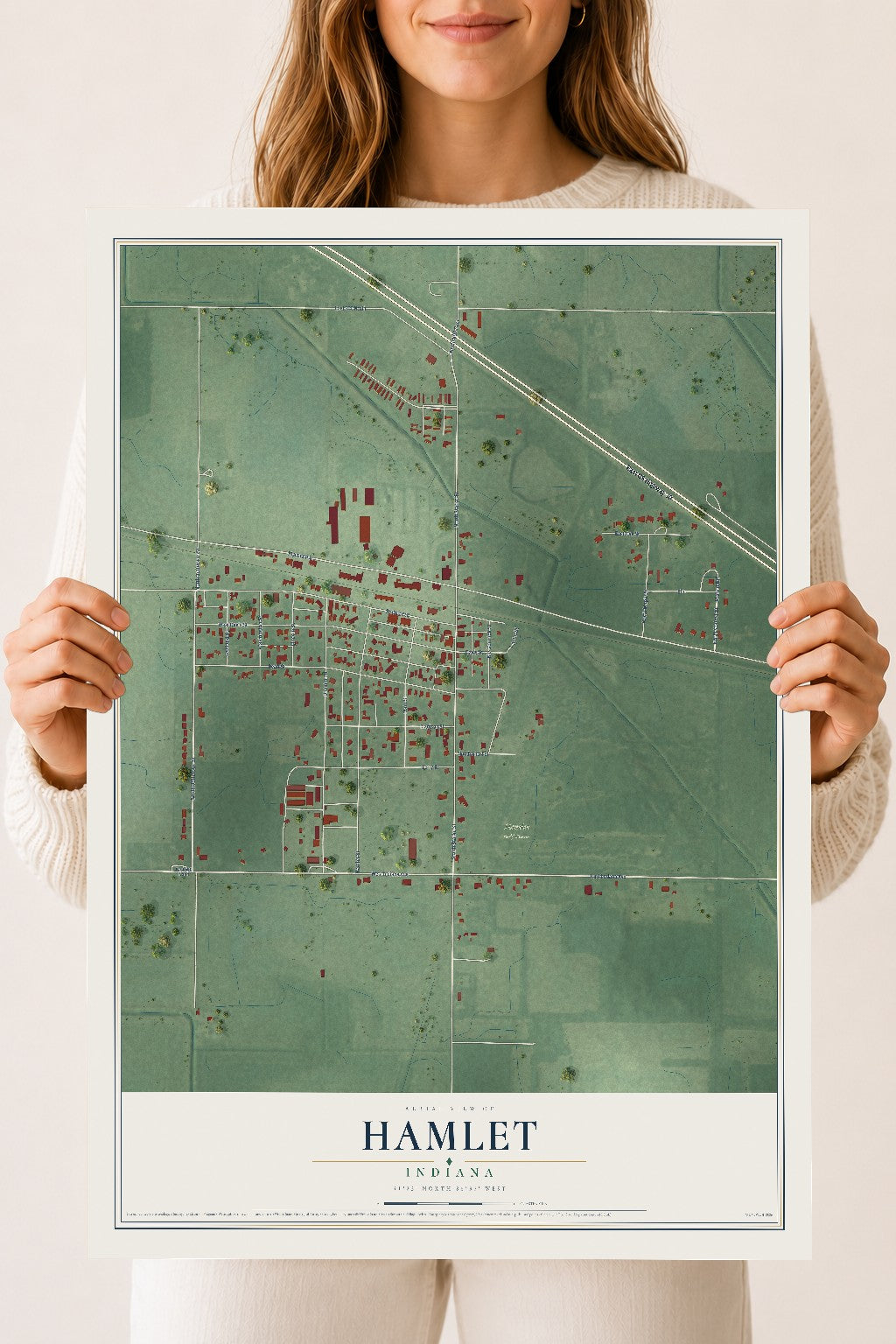 Map of Hamlet, Indiana, 18 x 24 inch unframed archival matte print