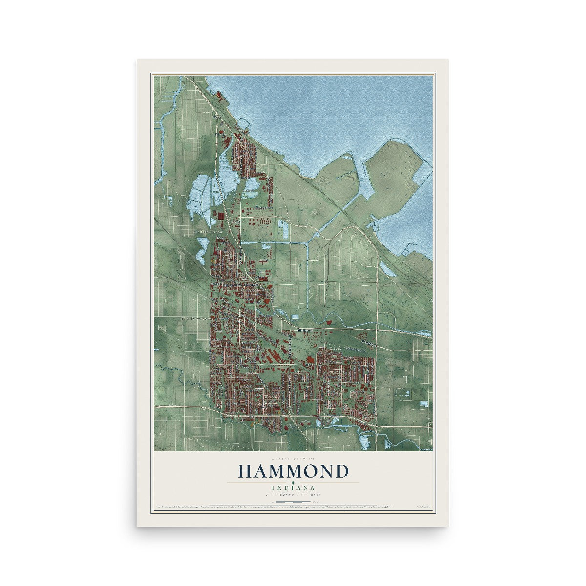 Map of Hammond, Indiana, 12 x 18 inch unframed archival matte print