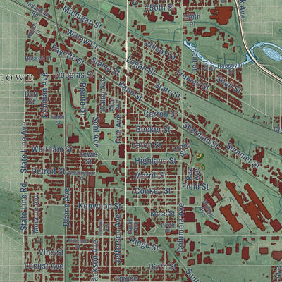 Close-up of the map of Hammond, Indiana print showing street and building detail