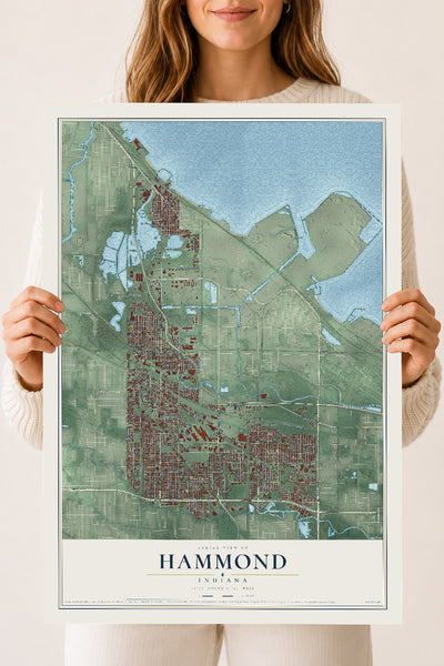 Map of Hammond, Indiana, 18 x 24 inch unframed archival matte print