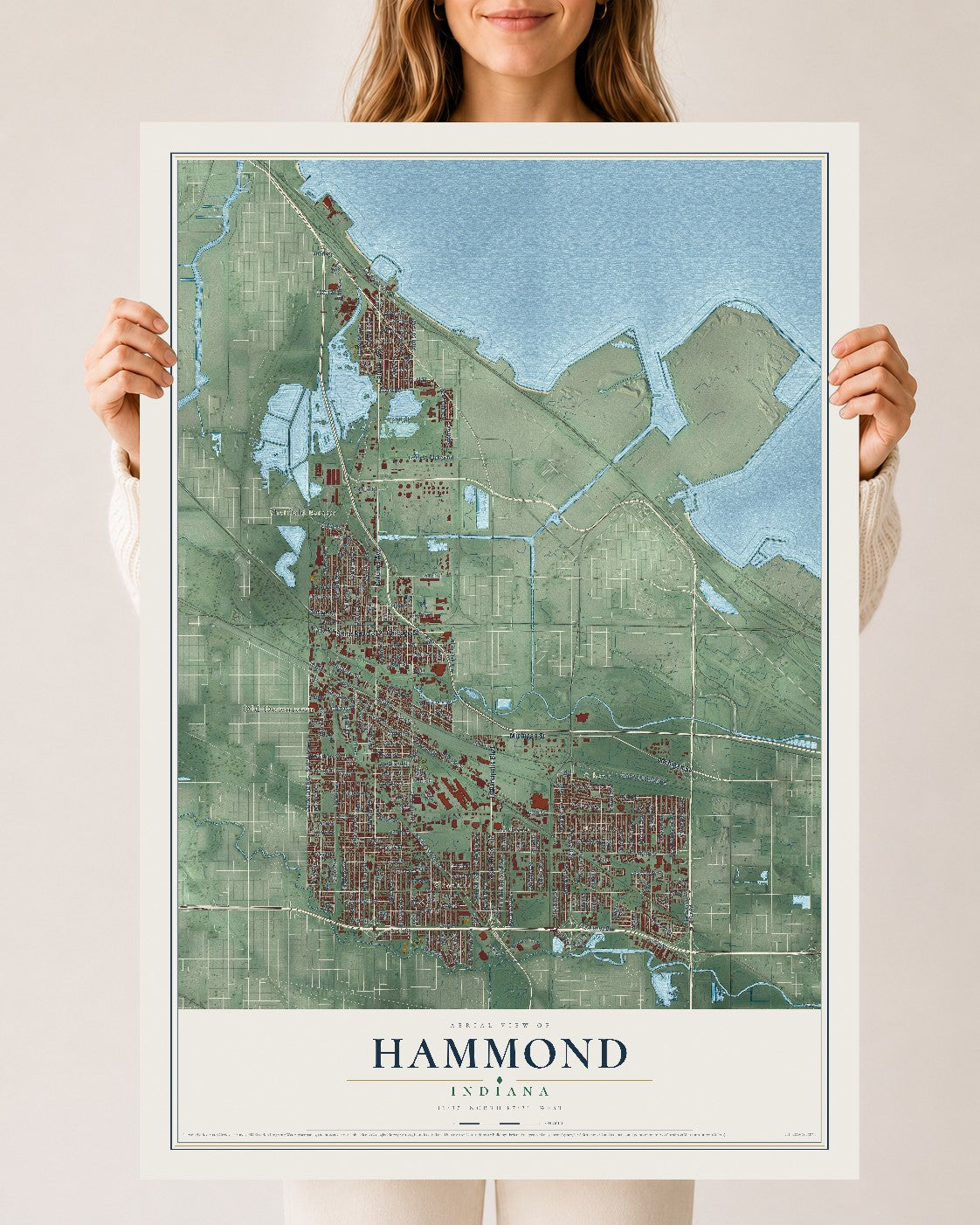 Map of Hammond, Indiana, 24 x 36 inch unframed archival matte print