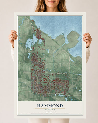 Map of Hammond, Indiana, 24 x 36 inch unframed archival matte print
