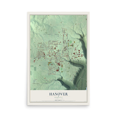 Map of Hanover, Indiana, 12 x 18 inch unframed archival matte print