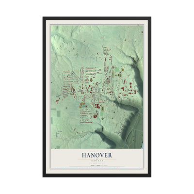 Map of Hanover, Indiana, 12 x 18 inch print in a black wood frame
