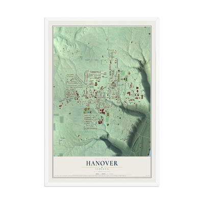 Map of Hanover, Indiana, 12 x 18 inch print in a white wood frame