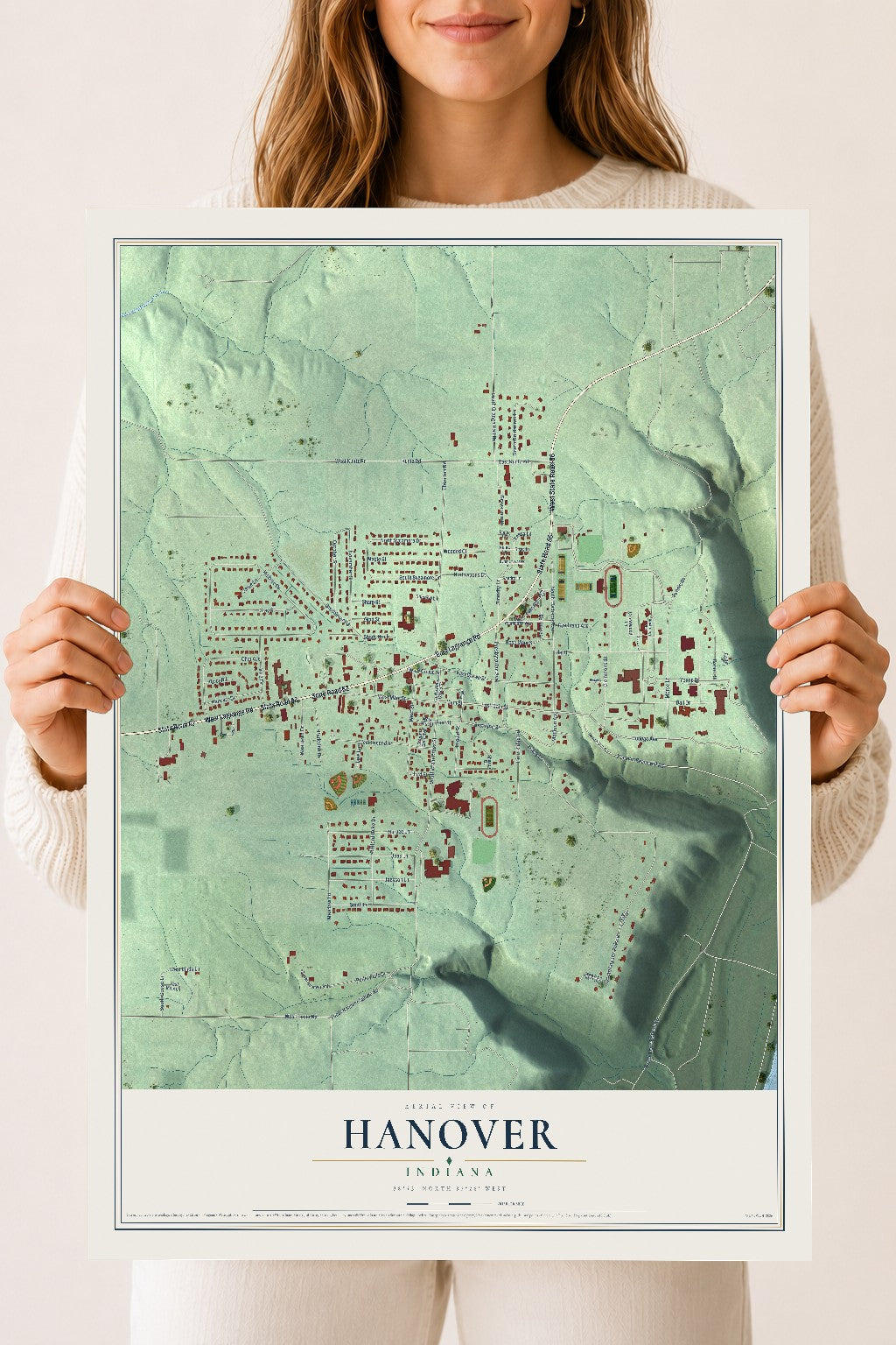 Map of Hanover, Indiana, 18 x 24 inch unframed archival matte print
