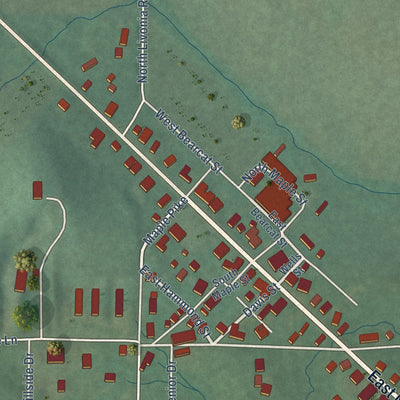 Close-up of the map of Hardinsburg, Indiana print showing street and building detail