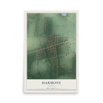 Map of Harmony, Indiana, 12 x 18 inch unframed archival matte print