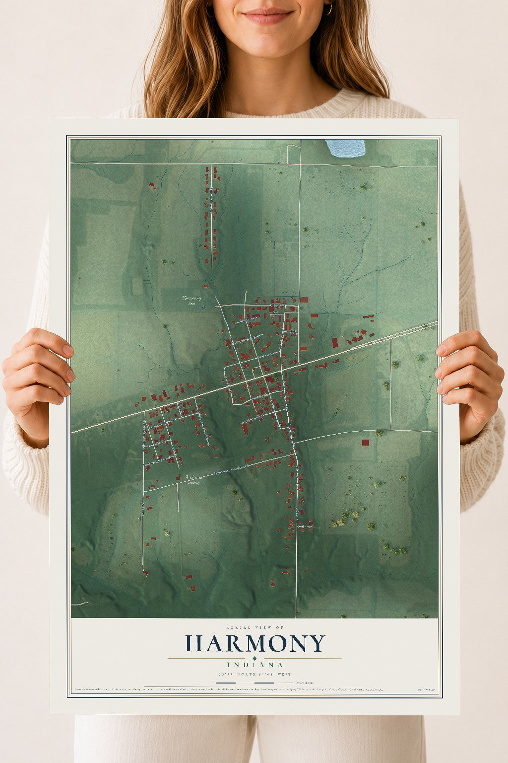 Map of Harmony, Indiana, 18 x 24 inch unframed archival matte print