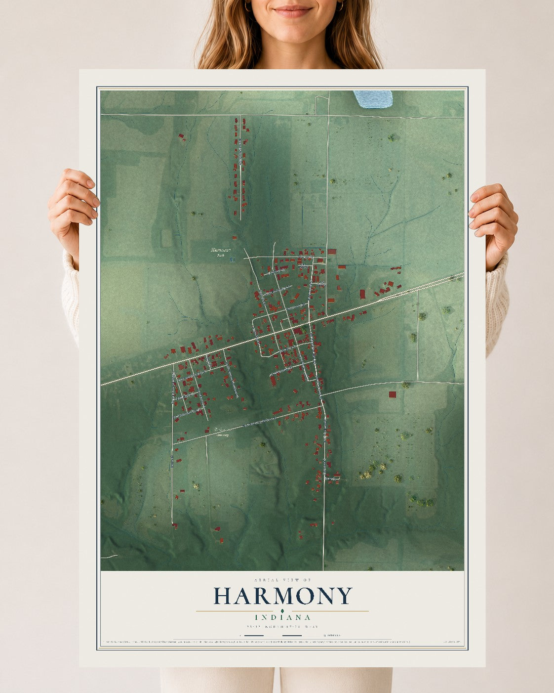 Map of Harmony, Indiana, 24 x 36 inch unframed archival matte print