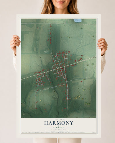 Map of Harmony, Indiana, 24 x 36 inch unframed archival matte print