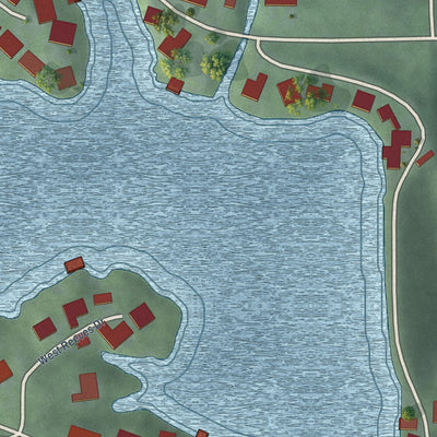 Close-up of the map of Harrison Lake, Indiana print showing street and building detail