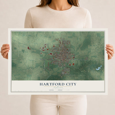 Map of Hartford City, Indiana, 12 x 18 inch unframed archival matte print