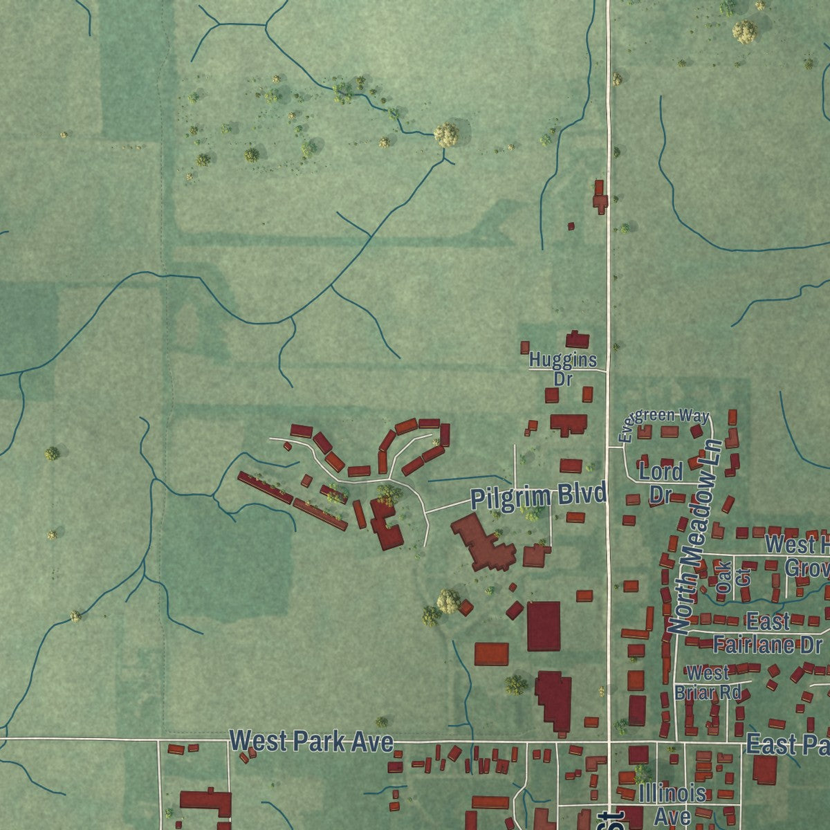Second close-up of the map of Hartford City, Indiana print showing more streets and buildings