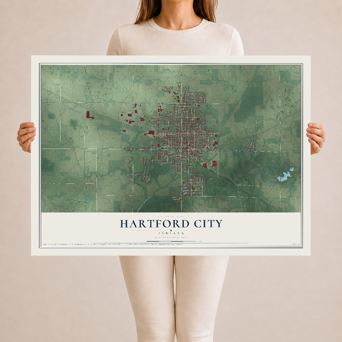 Map of Hartford City, Indiana, 24 x 36 inch unframed archival matte print