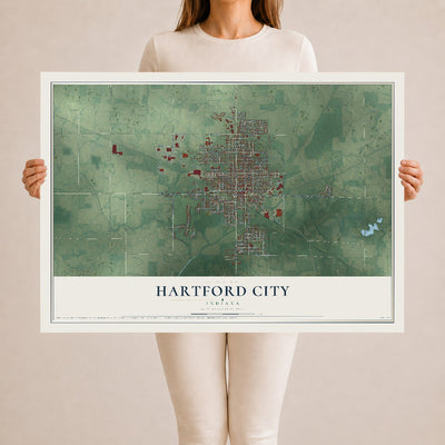 Map of Hartford City, Indiana, 24 x 36 inch unframed archival matte print