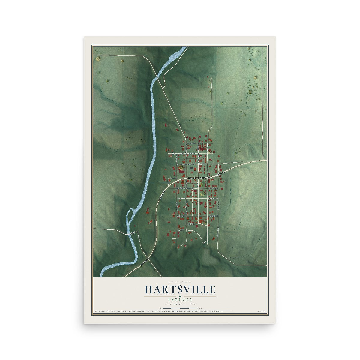 Map of Hartsville, Indiana, 12 x 18 inch unframed archival matte print