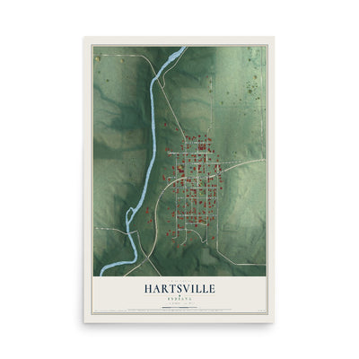 Map of Hartsville, Indiana, 12 x 18 inch unframed archival matte print