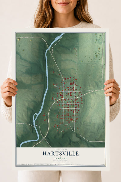 Map of Hartsville, Indiana, 18 x 24 inch unframed archival matte print