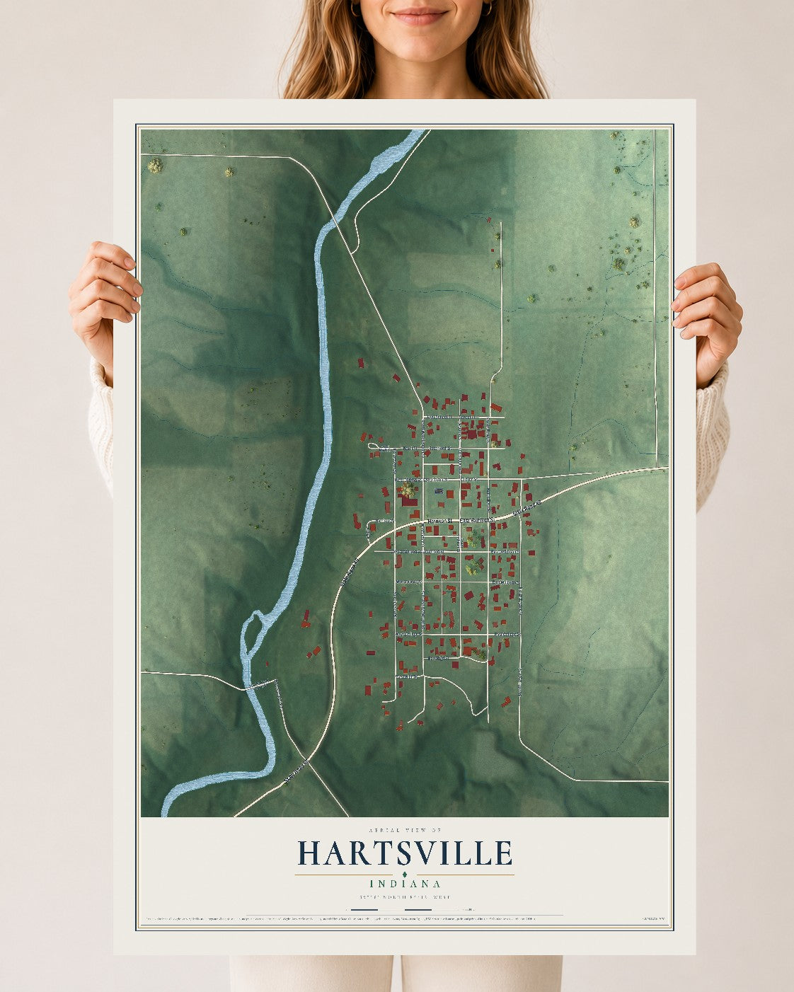 Map of Hartsville, Indiana, 24 x 36 inch unframed archival matte print