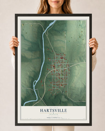Map of Hartsville, Indiana, 24 x 36 inch print in a black wood frame