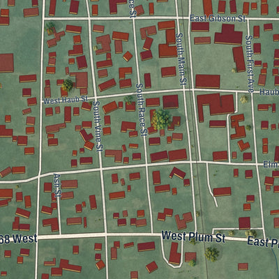 Close-up of the map of Haubstadt, Indiana print showing street and building detail