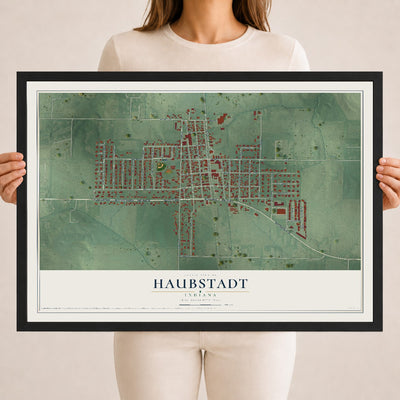Map of Haubstadt, Indiana, 18 x 24 inch print in a black wood frame