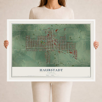 Map of Haubstadt, Indiana, 24 x 36 inch print in a white wood frame