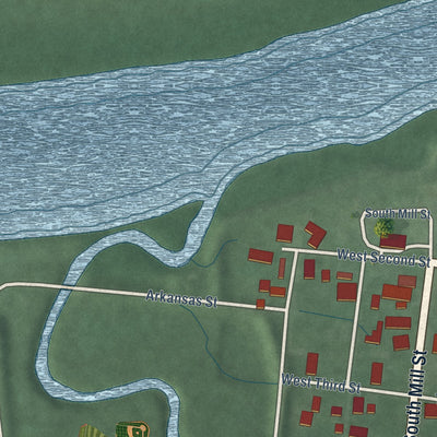 Close-up of the map of Hazleton, Indiana print showing street and building detail