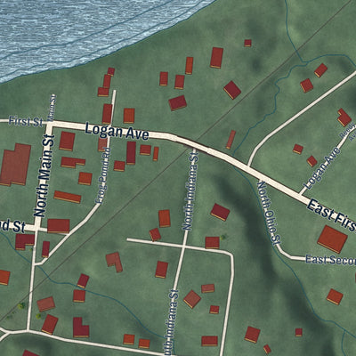 Second close-up of the map of Hazleton, Indiana print showing more streets and buildings