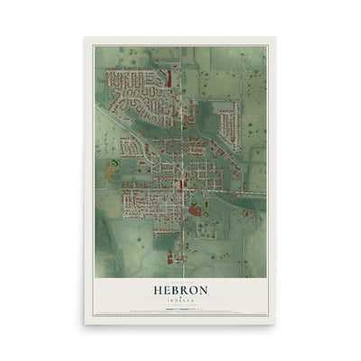 Map of Hebron, Indiana, 12 x 18 inch unframed archival matte print