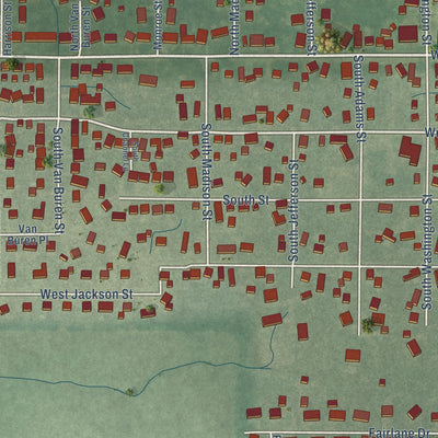 Second close-up of the map of Hebron, Indiana print showing more streets and buildings