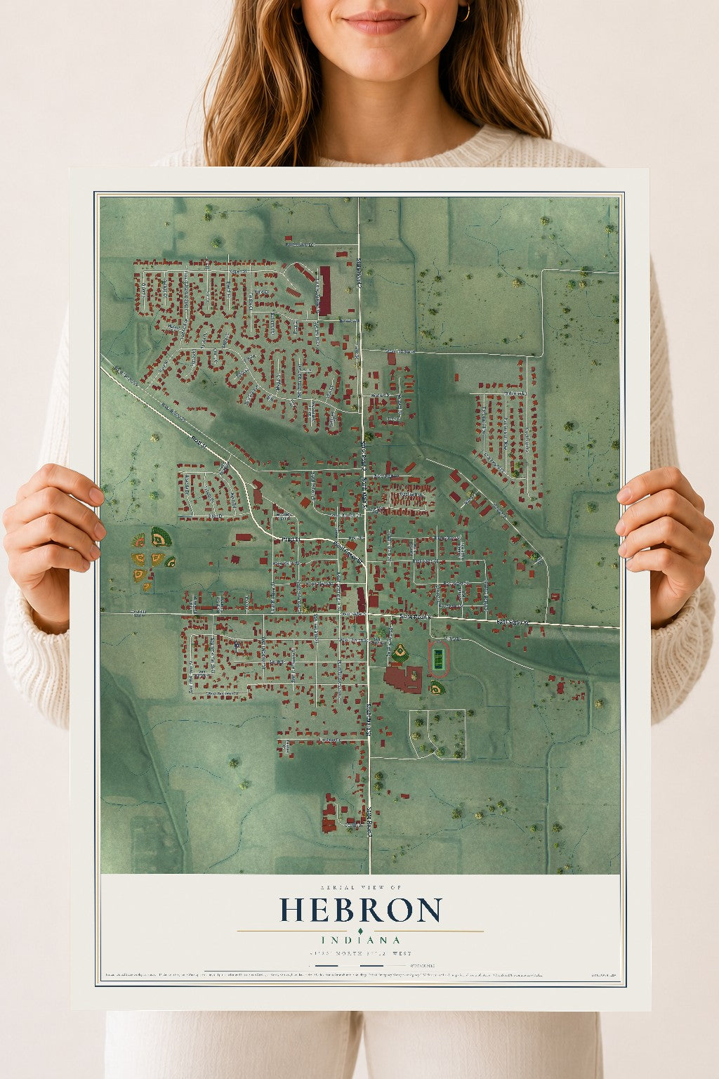 Map of Hebron, Indiana, 18 x 24 inch unframed archival matte print