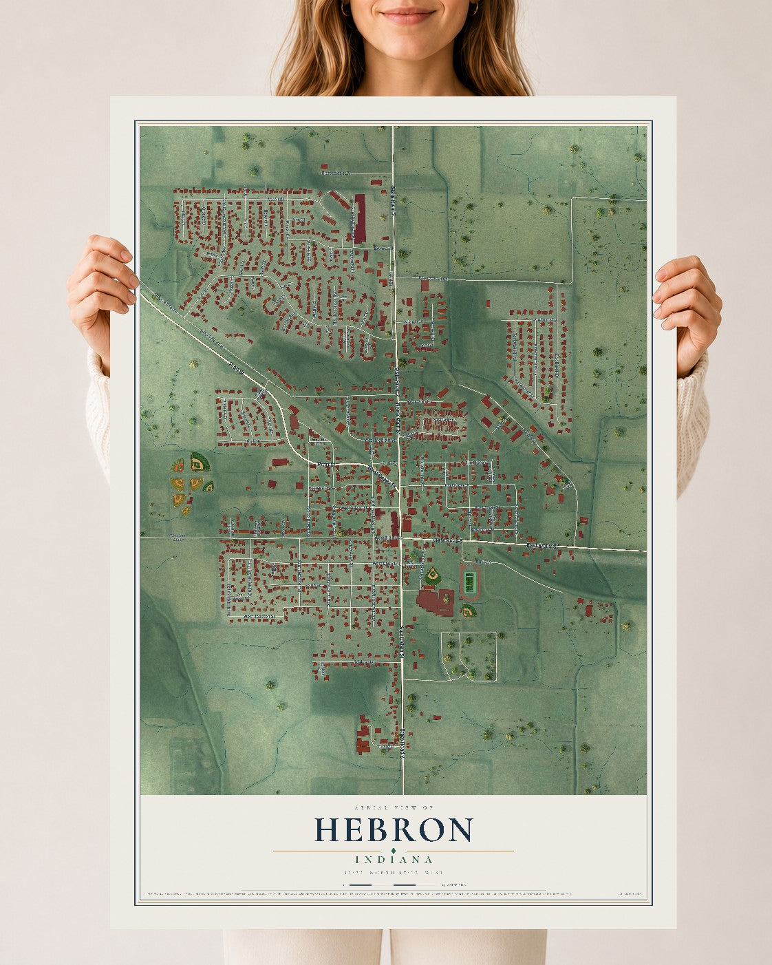 Map of Hebron, Indiana, 24 x 36 inch unframed archival matte print