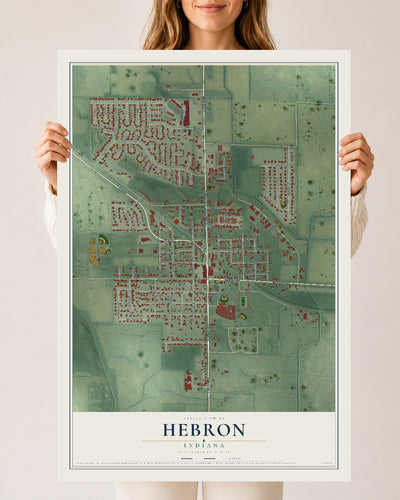 Map of Hebron, Indiana, 24 x 36 inch unframed archival matte print