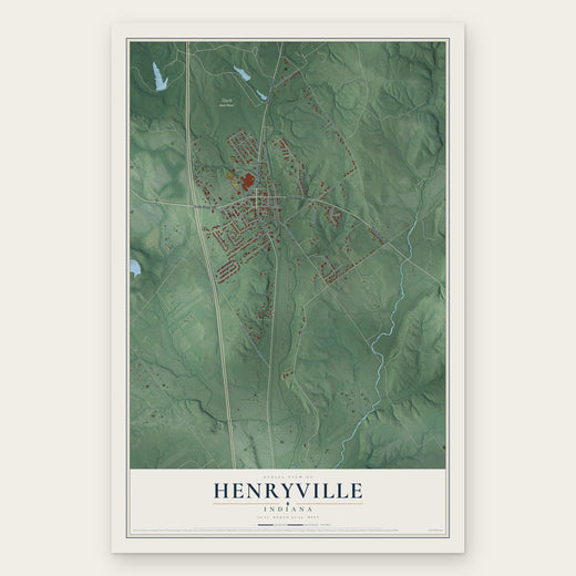 Henryville, Indiana map print, the full design