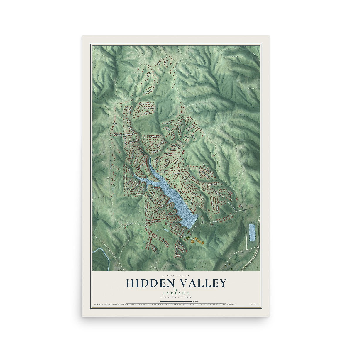 Map of Hidden Valley, Indiana, 12 x 18 inch unframed archival matte print