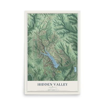 Map of Hidden Valley, Indiana, 12 x 18 inch unframed archival matte print