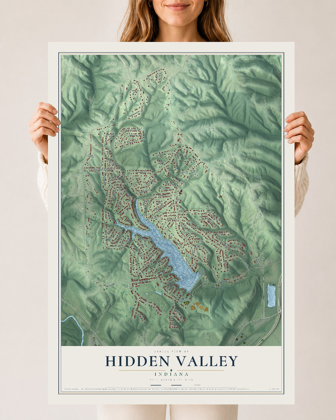 Map of Hidden Valley, Indiana, 24 x 36 inch unframed archival matte print