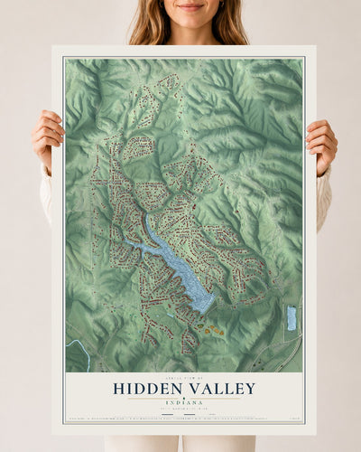 Map of Hidden Valley, Indiana, 24 x 36 inch unframed archival matte print