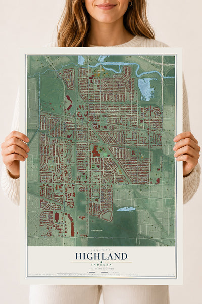 Map of Highland, Indiana, 18 x 24 inch unframed archival matte print